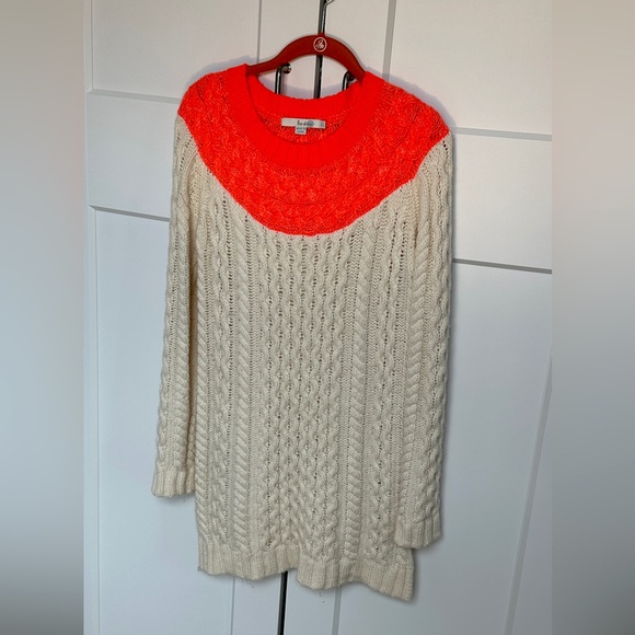 Boden Long Cream and Orange Cable Knit Sweater - Picture 3 of 16